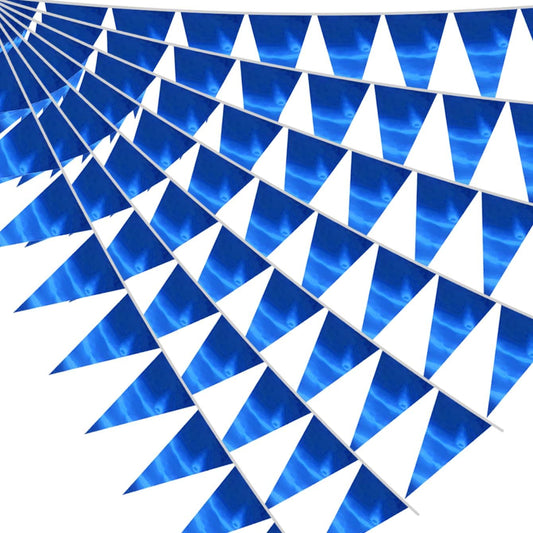 20M/65FT Blue Triangle Pennant Banner Flag Metallic Fabric Bunting Garland for Christmas Graduation Wedding Engagement Anniversary Bachelorette Birthday Bridal Shower Valentines Hen Party Supplies
