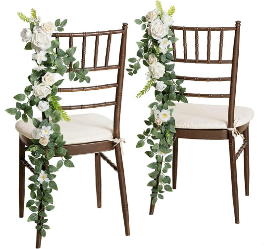 Ling's Moment 10pcs Wedding Chair Decorations Aisle Floral Swag Artificial Pew Flowers Hanging Garland White & Sage Green For Ceremony Reception Church Rose Floral Faux Arrangement Party Outdoor Decor