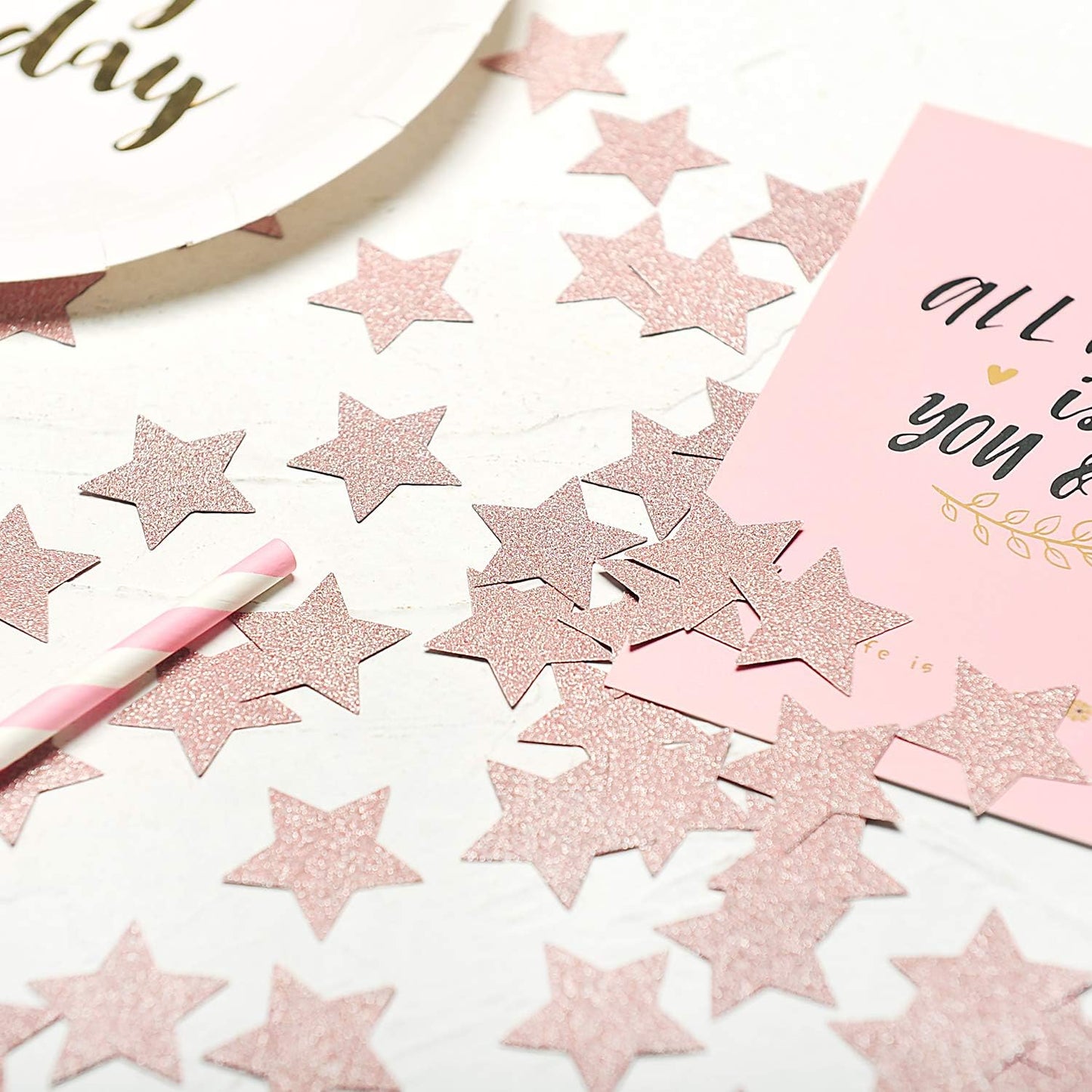 Glitter Star Confetti for Table Wedding Birthday Party Decoration, 1.2 inch in Diameter (rose gold glitter,200pc)