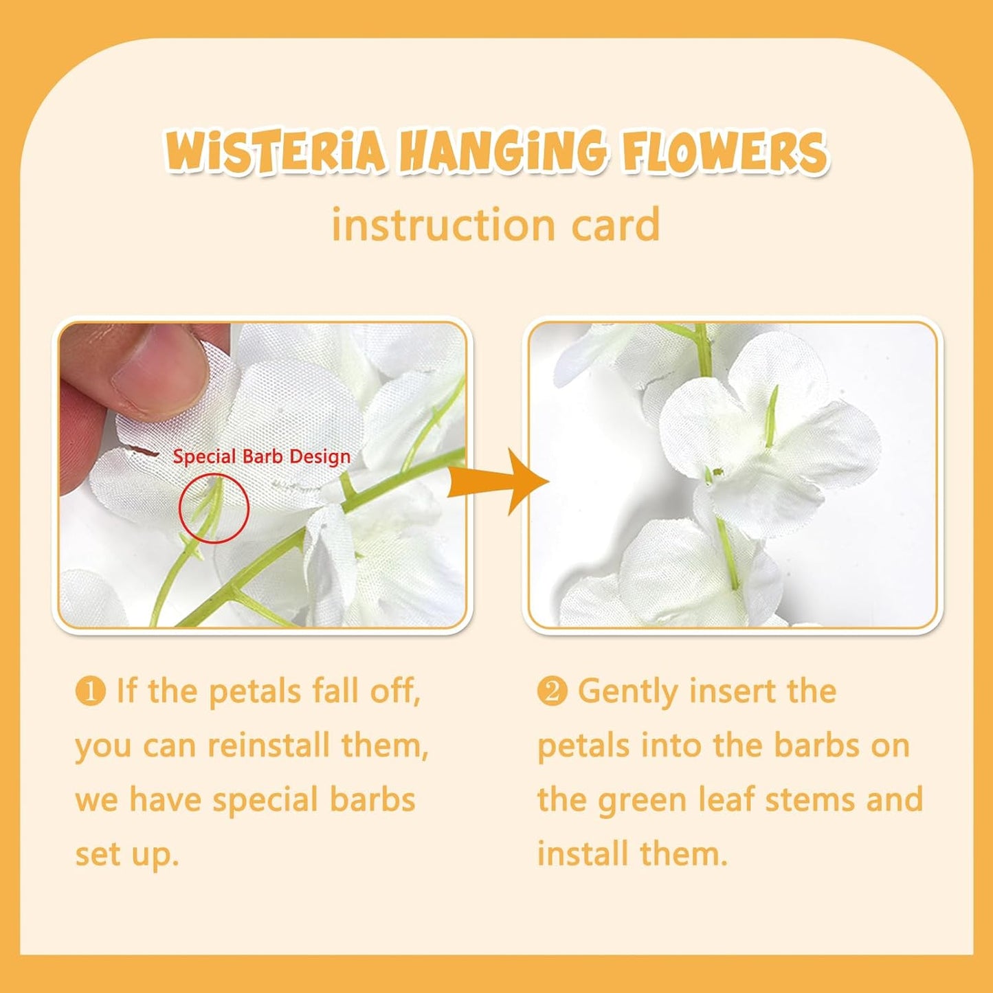 24 Pack Orange Wisteria Hanging Flowers Garland, 3.77 Feet Artificial Flower Vines, Fake Wisteria, Artificial Vines Hanging Garland for Backdrop Outdoor Yard Garden Decor