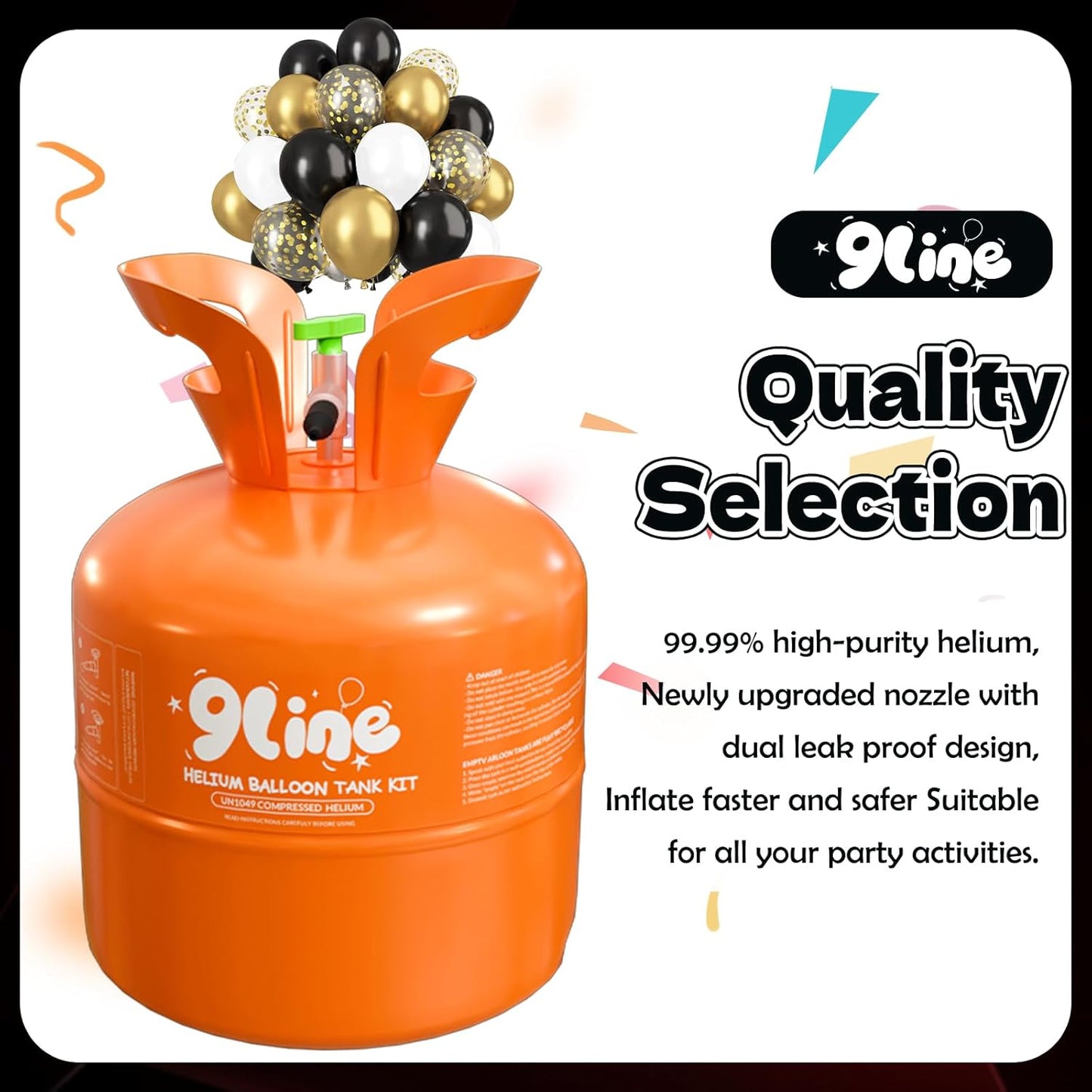 9Line 13L Helium Tank Up To 50 Latex Balloons,Helium Tank For Balloons At Home, 5012-lnch Black&Gold Latex Balloons, 15 Foil Balloons, 1 Happy Birthday 5.9X3.6Ft Backdrop, 8 Accessory Tools