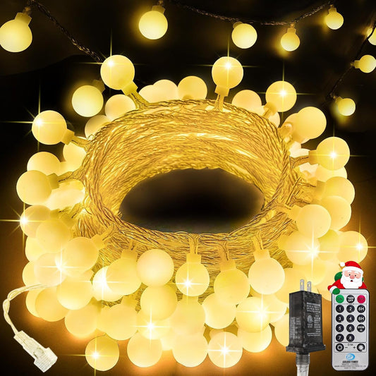200LED Connectable String Lights Indoor Outdoor for Bedroom, 66ft Fairy Lights with Remote & Timer, Plug in 8 Modes Waterproof Globe Hanging Twinkle Light for Room Classroom Wedding Decor, Warm White