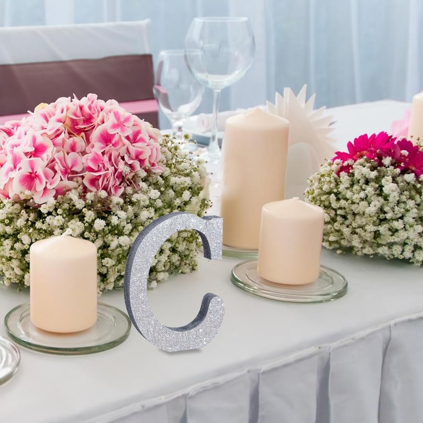 TONIFUL 8 Inch Silver Glitter Letter C Table Centerpiece A-Z Silver Birthday Party Decorations,Silver Alphabet C for Birthday,Chrismas,Graduation,Bridal Shower,Wedding,Anniversary Party Supplies