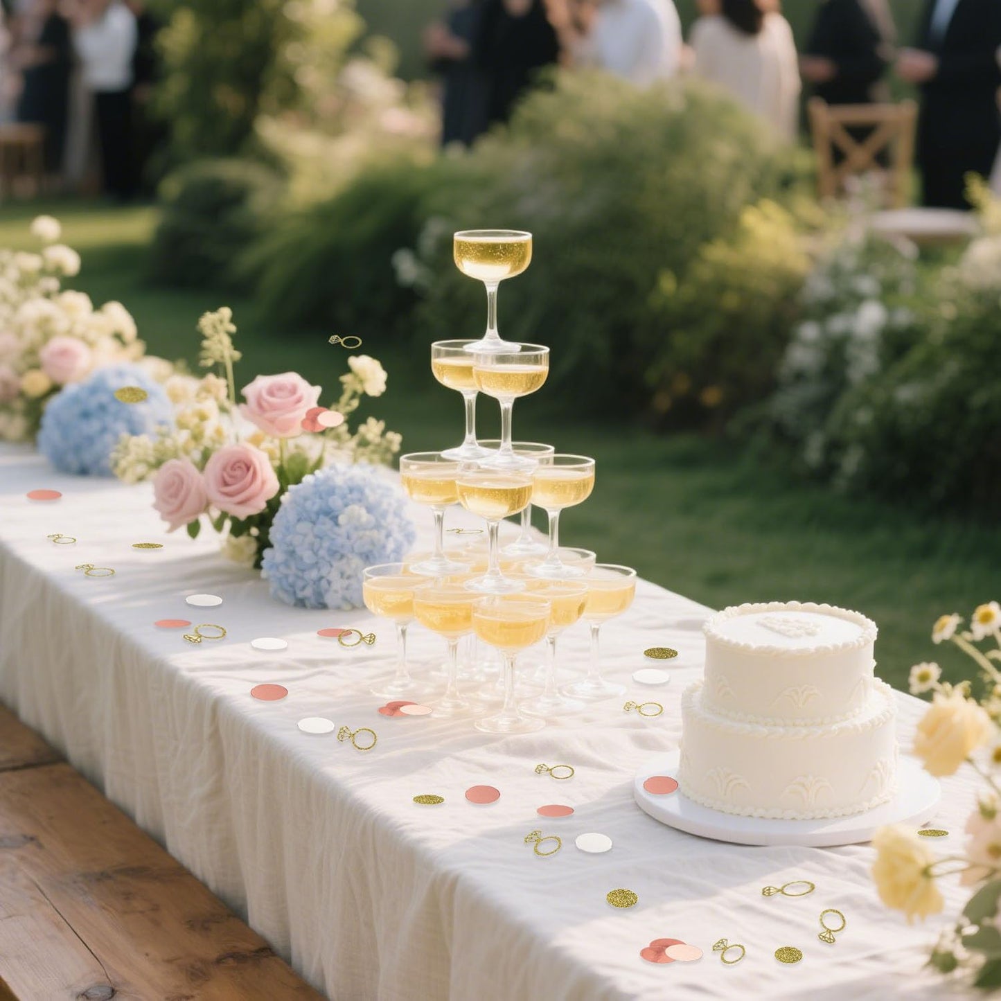 200 Pcs Rose Gold Glitter Wedding Table Confetti, Bridal Shower Decorations, Glitter Paper Diamonds Ring Confetti, Engagement Party Scatter