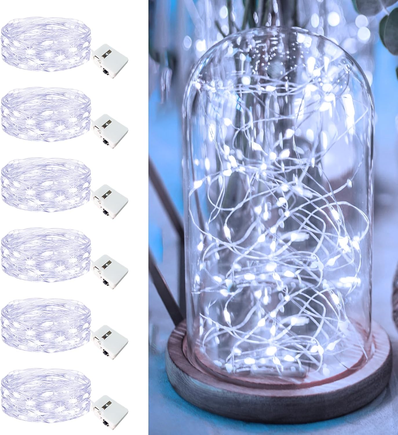 6 Pack Fairy Lights Battery Operated - 7ft 20 Led Twinkle Lights 3 Modes, Bulk Mini String Lights Waterproof for Mason Jars Vases DIY Party Wedding Decoration Christmas -Cool White