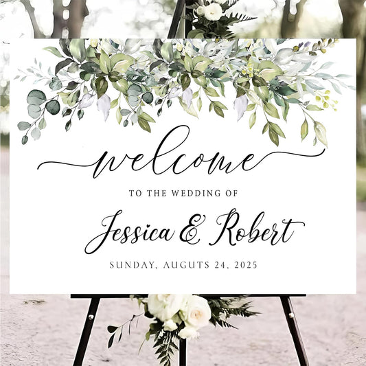 Personalized Wedding Welcome Sign, Welcome To Our Wedding Sign, Custom Design, Greenery Wedding Welcome Sign, Welcome To Our Wedding Sign, Wedding Rehearsal Sign, Greenery, Eucalyptus, Herbal,