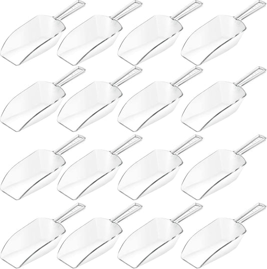 Hestya 16 Pcs Christmas Multi Purpose Clear Plastic Scoops for Candy Buffet Acrylic Kitchen Ice Food Popcorn Scoops for Protein Powders, Ice Cream, Coffee, Tea Jar (4.3 Inch)