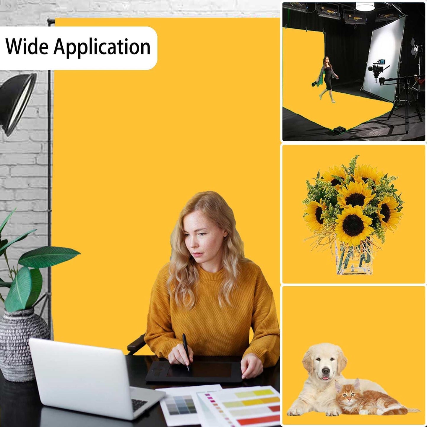 Yellow Photo Backdrop, Photo Booth Portrait Photography Backdrops, Studio Yellow Backdrop for Photoshoot Streaming Video Shooting 10x20ft