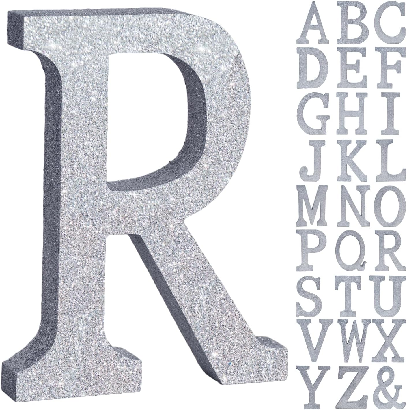 TONIFUL 8 Inch Silver Glitter Letter R Table Centerpiece A-Z Silver Birthday Party Decorations,Silver Alphabet R for Birthday,Chrismas,Graduation,Bridal Shower,Wedding,Anniversary Party Supplies