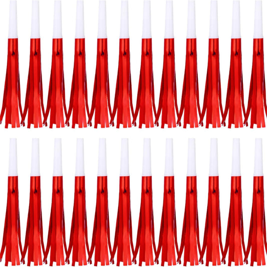 Metallic Fringed Noise Makers, for Noise Makers Party Favors, New Year Party, Baby Shower, Kids Birthday, 24 Pcs, Red