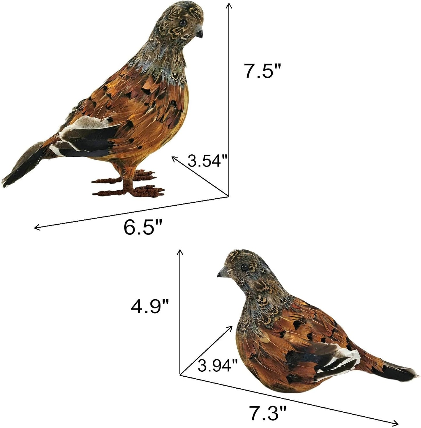 naturevibe 7.5 Inches Feathered Quail Set of 2 Fall Decorations,Artificial Woodland Animals Fall Figurines with Natural Feather as Centerpiece Table Decorations or Autumn Harvest Decor