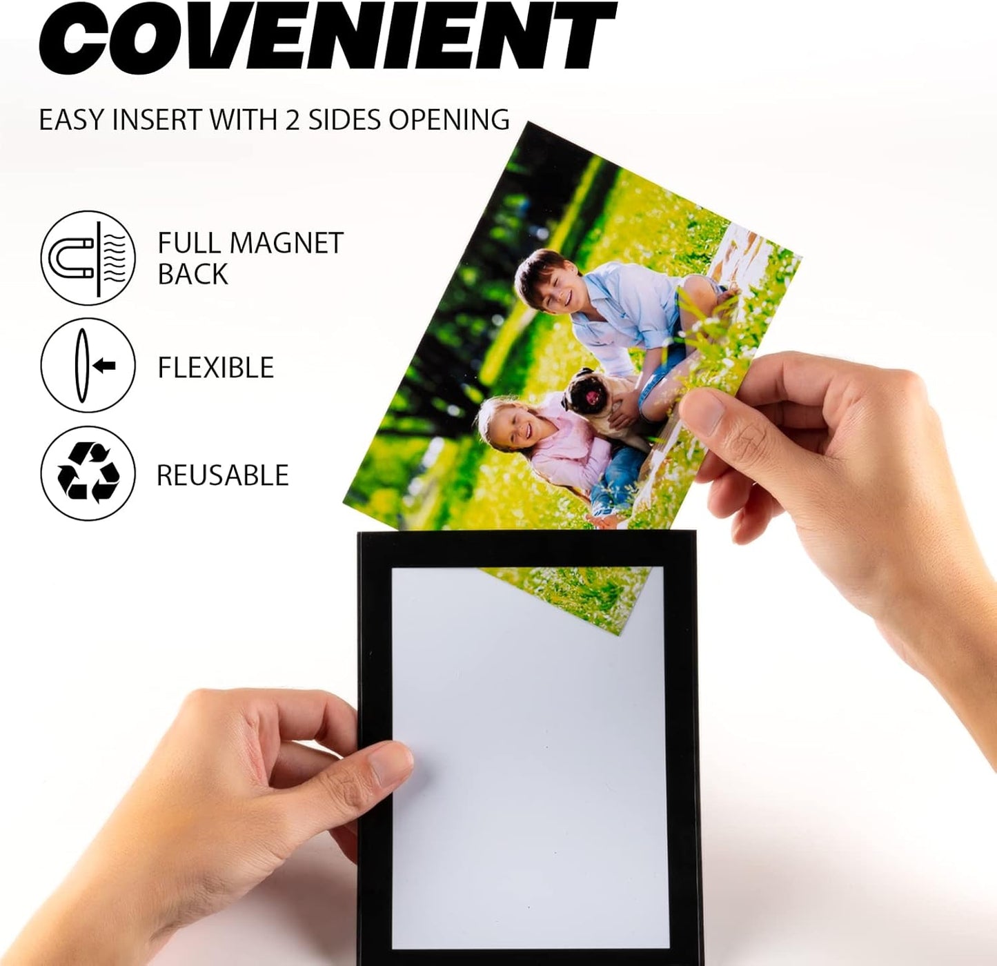 Magnetic Picture Frames with Black Border(5"X7",10 Pack),Magnet Photo Pockets/Holder, Decorations for Home/Office/School/Classroom/Party/Lockers/Fridge