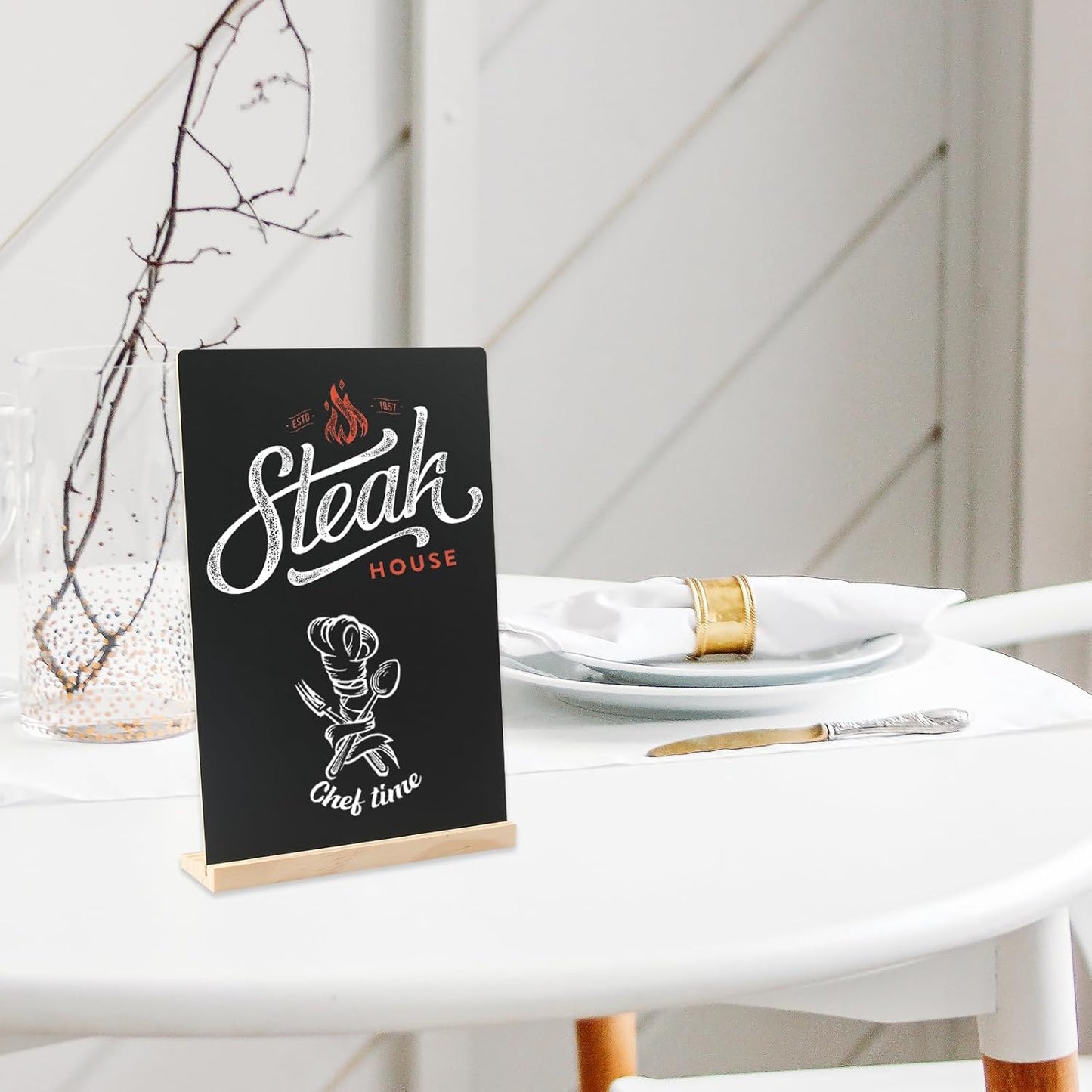 Double-Sided Small Chalkboard Signs (8 x 12 Inch) - Set of 3 with Stand & 7 Liquid Chalk Markers | Vintage Decorative Mini Tabletop Message Boards for Home & Events