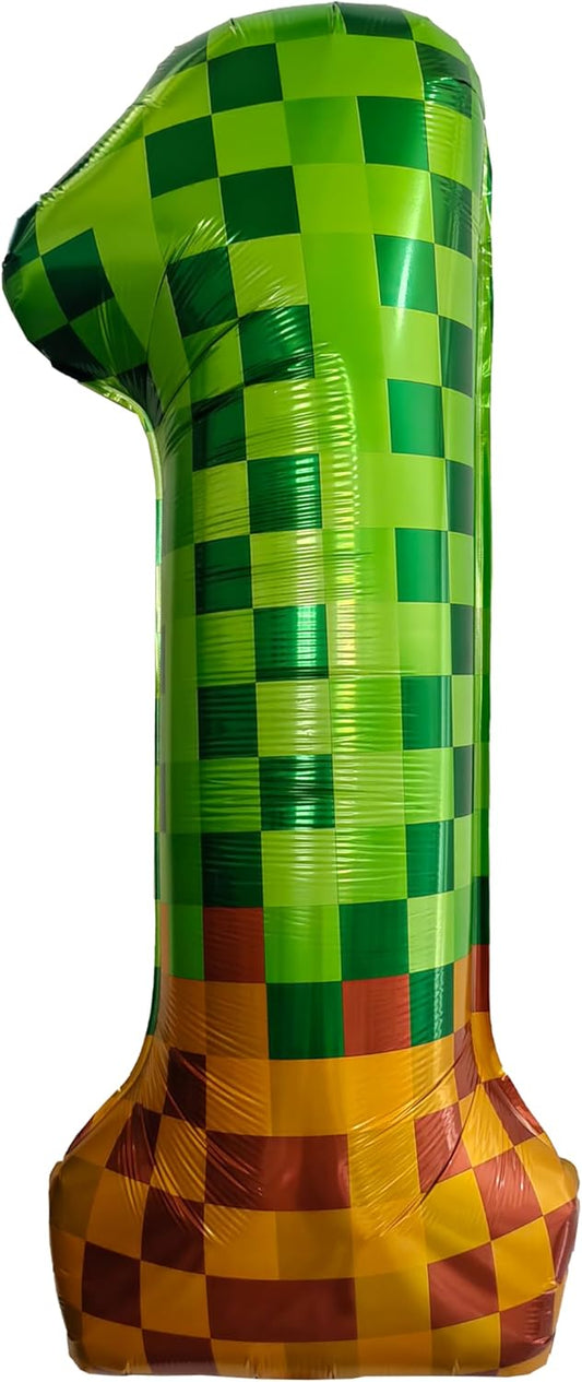 Pixel & TNT Theme 40in Giant Number Balloons - Foil Mylar Birthday Party Decorations for Kids Adults Cumpleaños, Block Style Pixel Art Shape Balloon Decor Supplies (Pixel, Number 1)