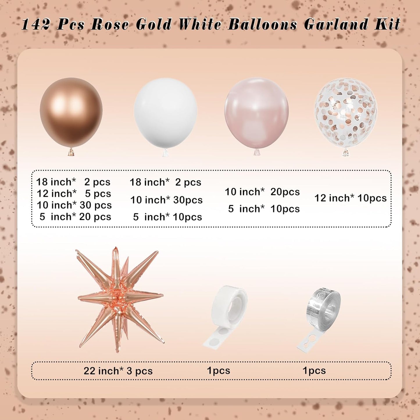 Rose Gold White Balloons Garland Arch Kit,142PCS Metallic Confetti Latex Metal Balloons Aluminum Foil Balloons for Baby Shower Ladies Birthday Wedding Party Decor Supplies