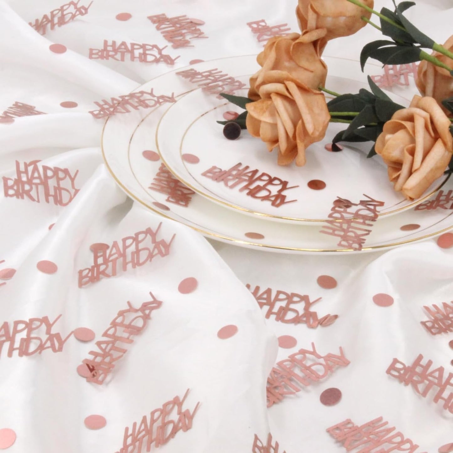 Rose Gold Birthday Confetti - 270 PCS Glitter Happy Birthday Decorations for Table