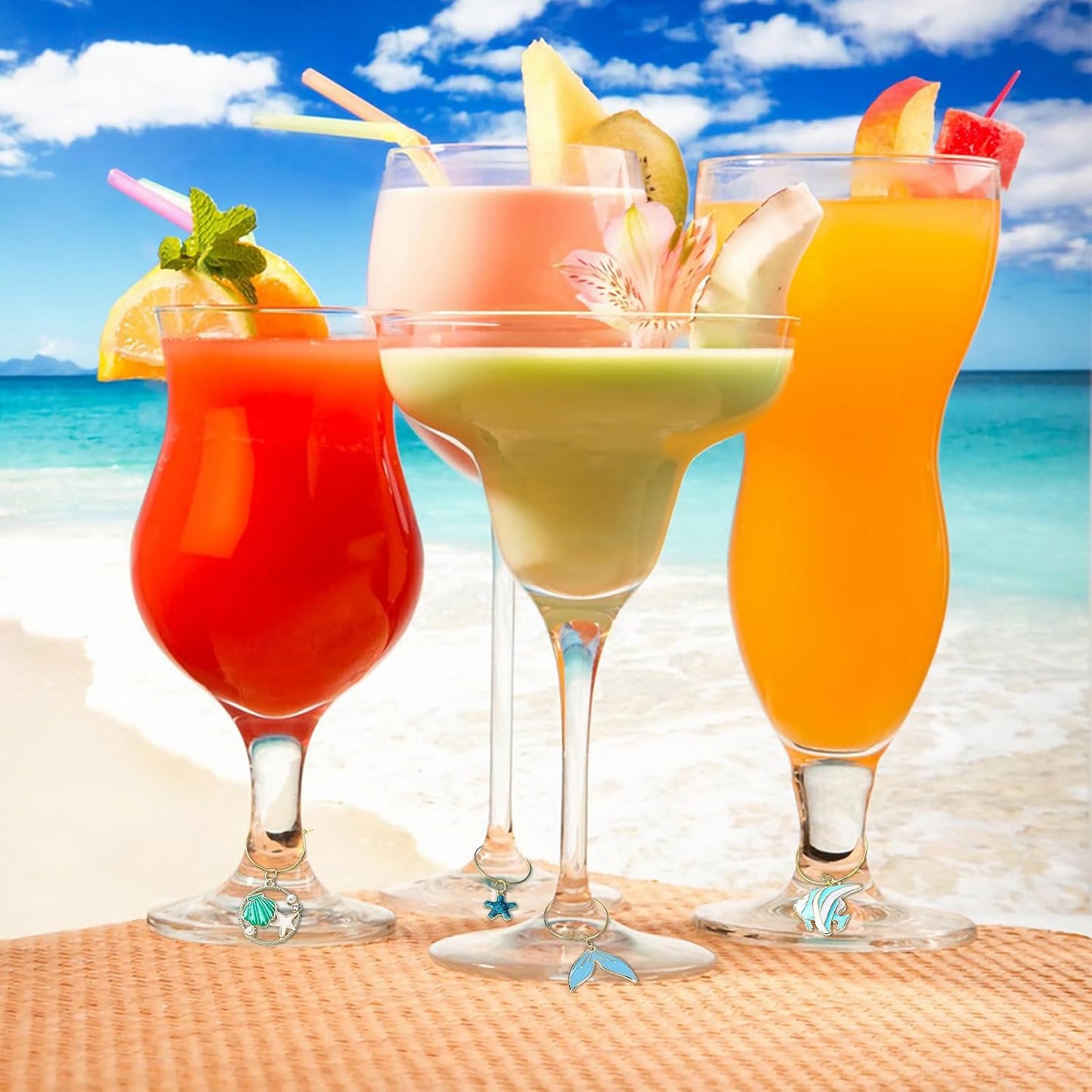 SANNIX 24pcs Ocean Wine Glass Charms for Stem Glasses, Wine Party Decorations