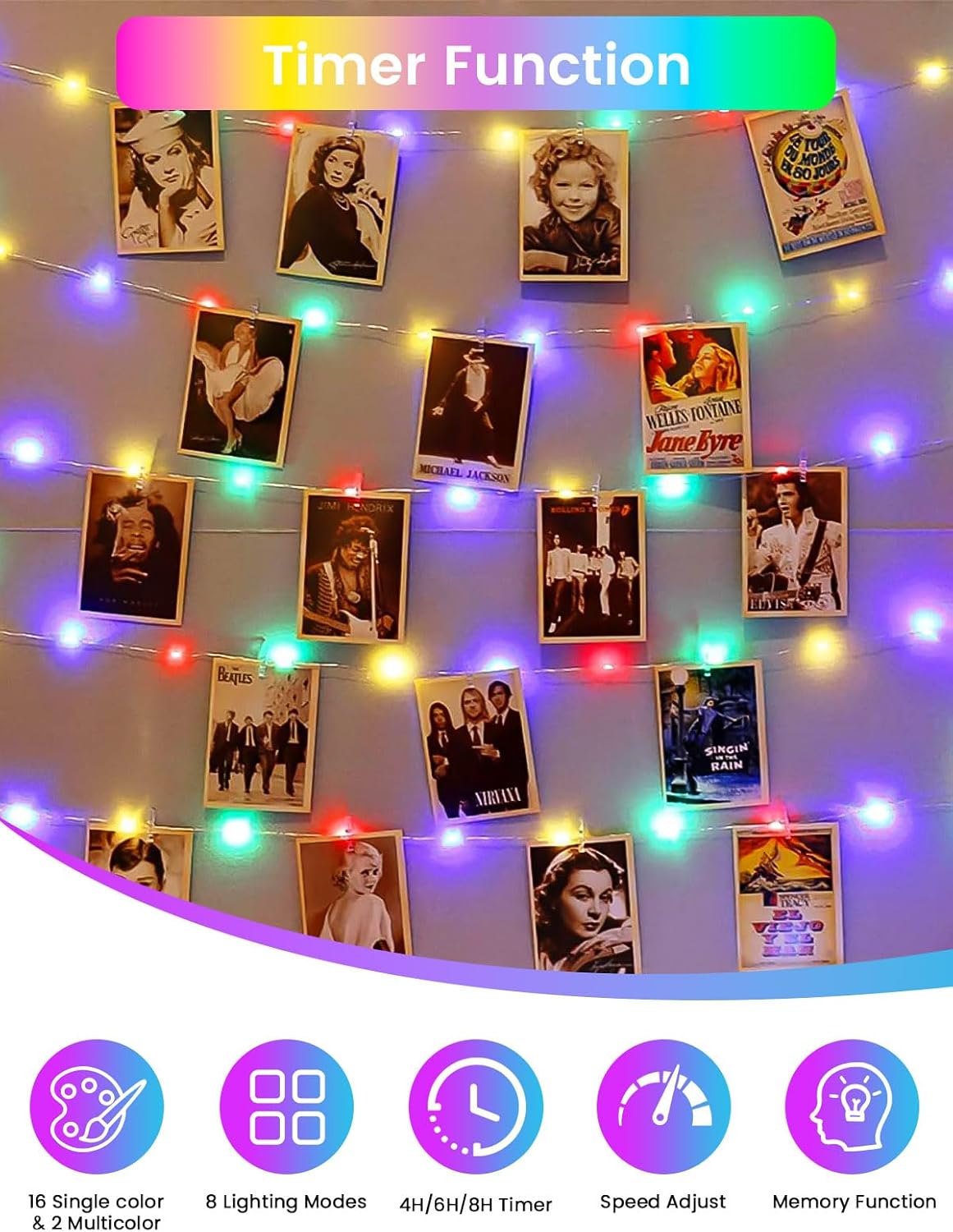 RGB Color Changing 33Ft 100LED Halloween Fairy Lights Battery Operated, Waterproof String Lights USB Powered with Timer for Indoor & Outdoor,18 Colors and Multicolor for Girl's Bedroom Christmas Decor