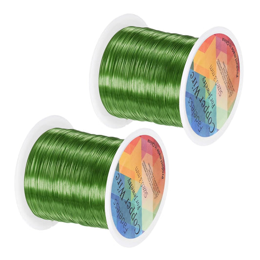 2-Rolls 0.3mm Jewelry Wire, 28 Gauge 328FT Craft Wire Copper Beading Wire for Jewelry Making/Planting/Weaving/DIY Crafting, Soft Metal Wires [100M, Green]