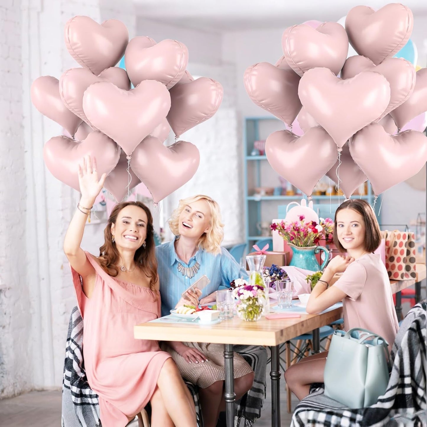 20 Inch Baby Pink Heart Balloons, 10 Pcs Light Pink Heart Foil Balloons, Pastel Helium Balloon for Girls Women Valentine Bridal Shower Anniversary Wedding Birthday Bachelorette Party Decorations