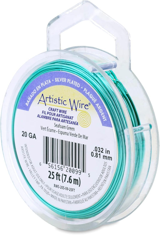 Artistic Wire, 20 Gauge Silver Plated Tarnish Resistant Colored Copper Craft Wire, Seafoam Green, 25 ft