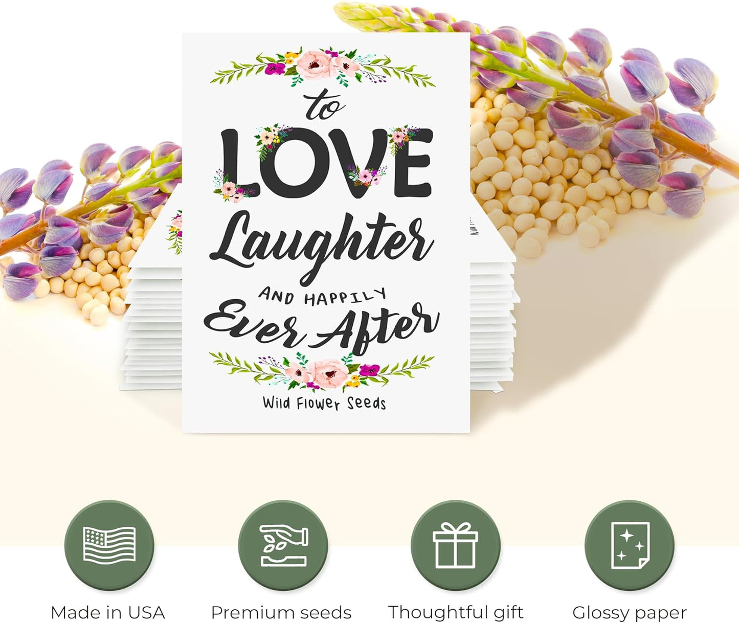 Pre-Filled Wildflower Seed Packet for Wedding Favor Baby Showers Bridal Shower Love Laughter and Happily Ever After Party Favors for Guests - Plant Year-Round Seed Mix - White Pack of 20