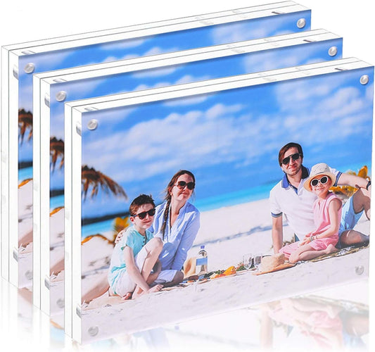 Premium Acrylic Picture Frame 4x6-3 Pack Gift Box Package, Clear Free Standing Desktop Double Sided Best Gift for Family, Perfect Decorate Birthday Wedding Party - Free Soft Microfiber