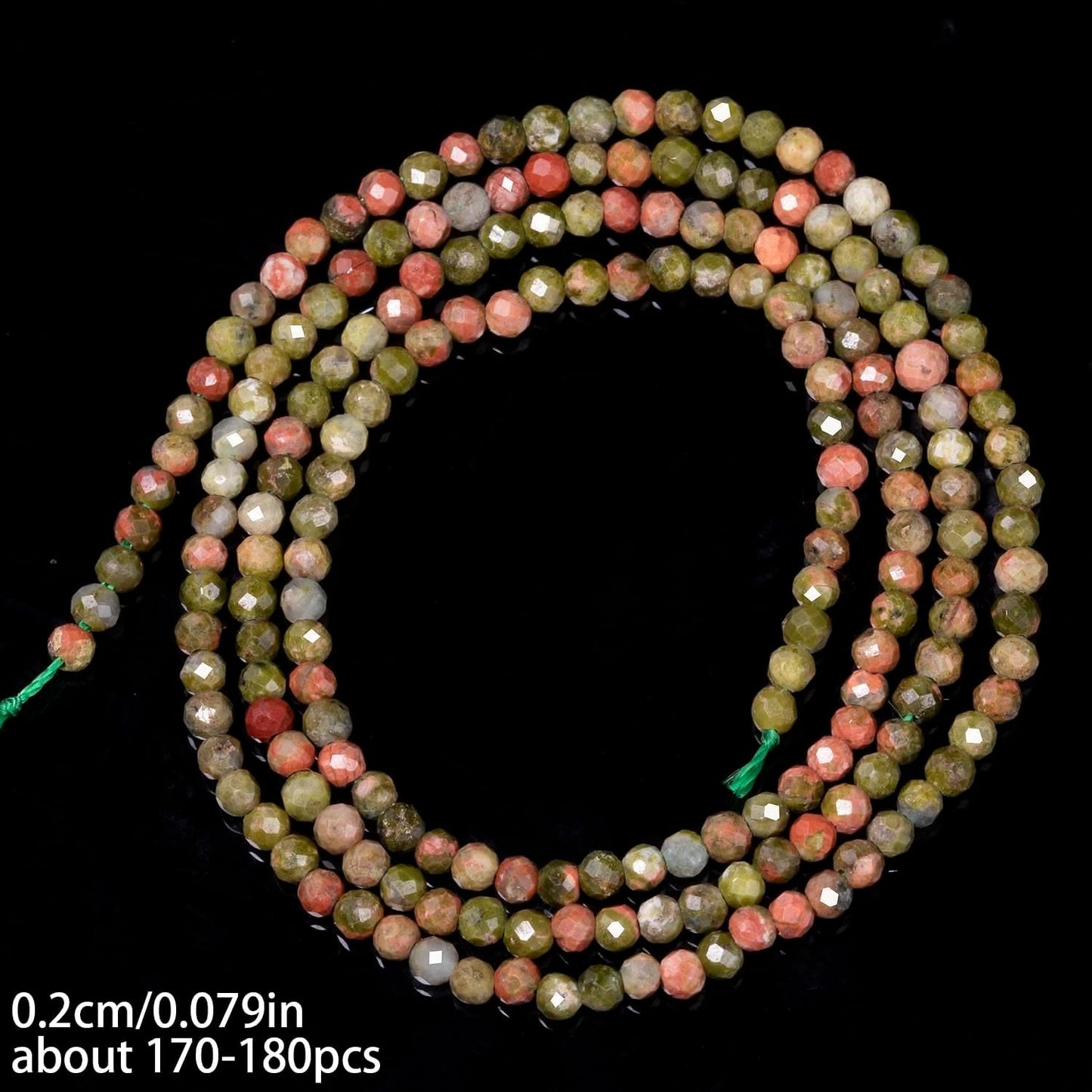 Song Xi 180pcs 2mm Natural Unakite Gemstone Beads Faceted Round Loose Stone Beads for Jewelry Making
