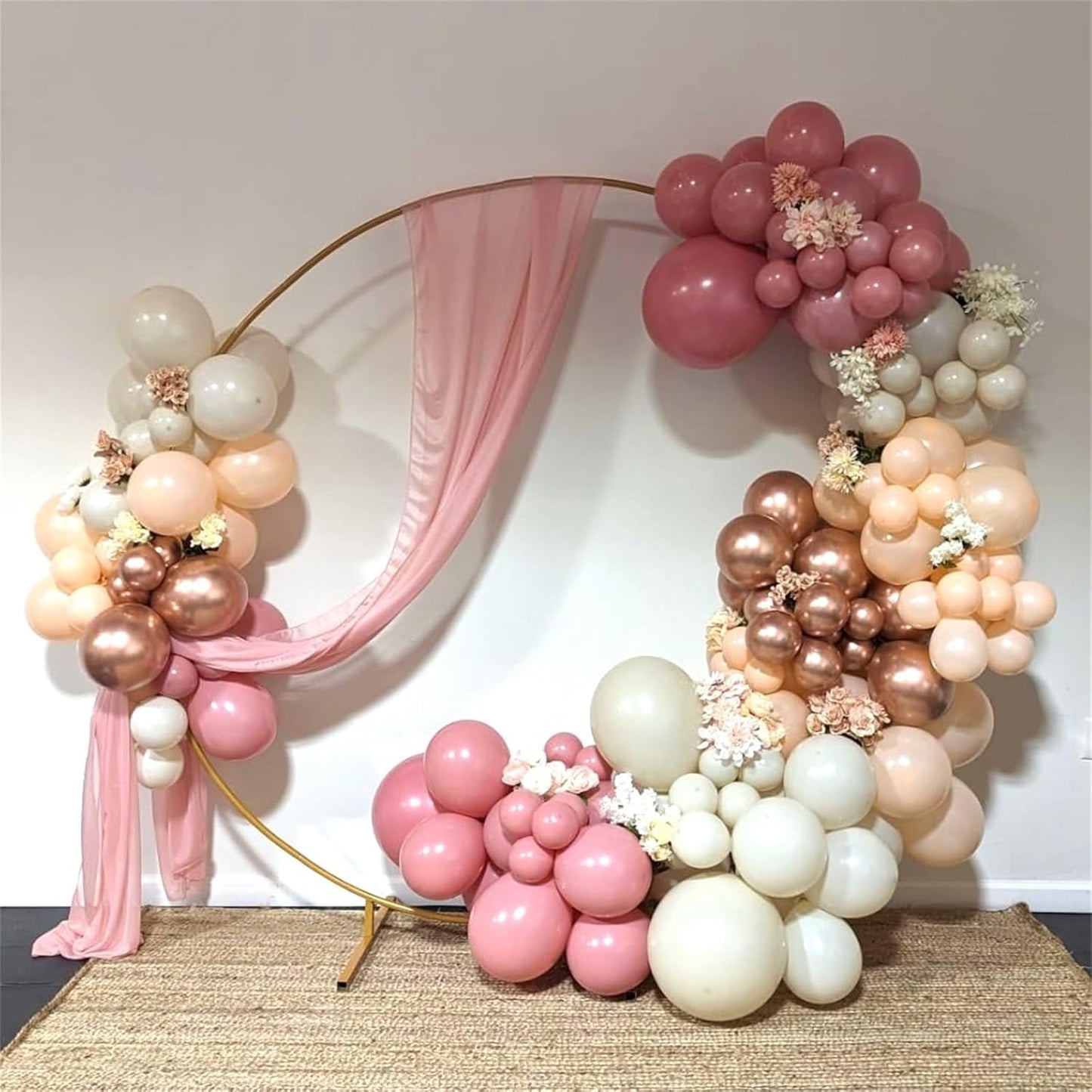 Dusty Pink and Rose Gold Balloons, 12In Retro Blush Pink Beige White Balloons with Metallic Rose Gold Confetti Latex Balloons Set for Girls Women Birthday Baby Bridal Shower Wedding Party Decorations