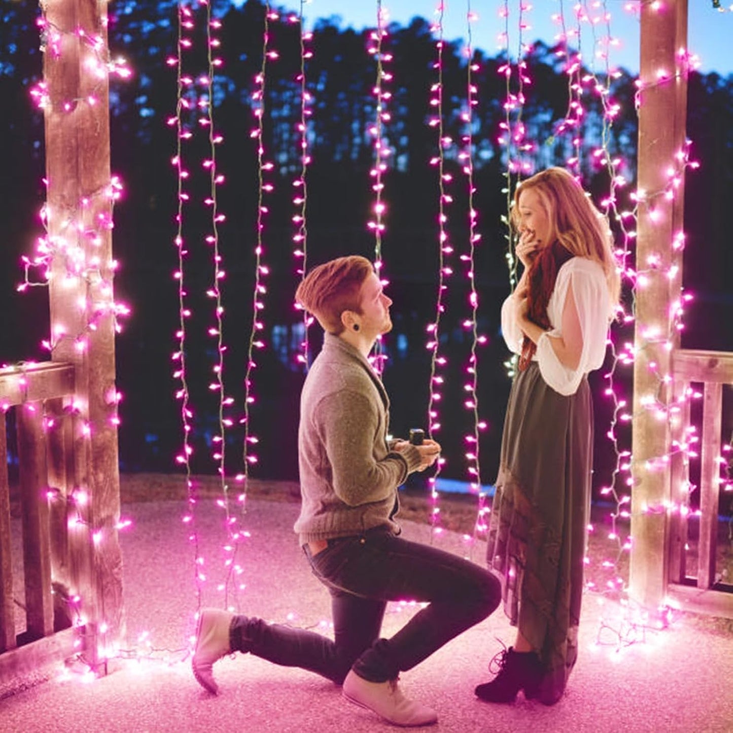 Brightown 300 LED Curtain Lights for Bedroom 9.8 FT Hanging Window Lights with Remote, Connectable, 8 Modes, Waterproof Fairy Lights for Outdoor Indoor Valentine's Day Christmas Holiday Party, Pink