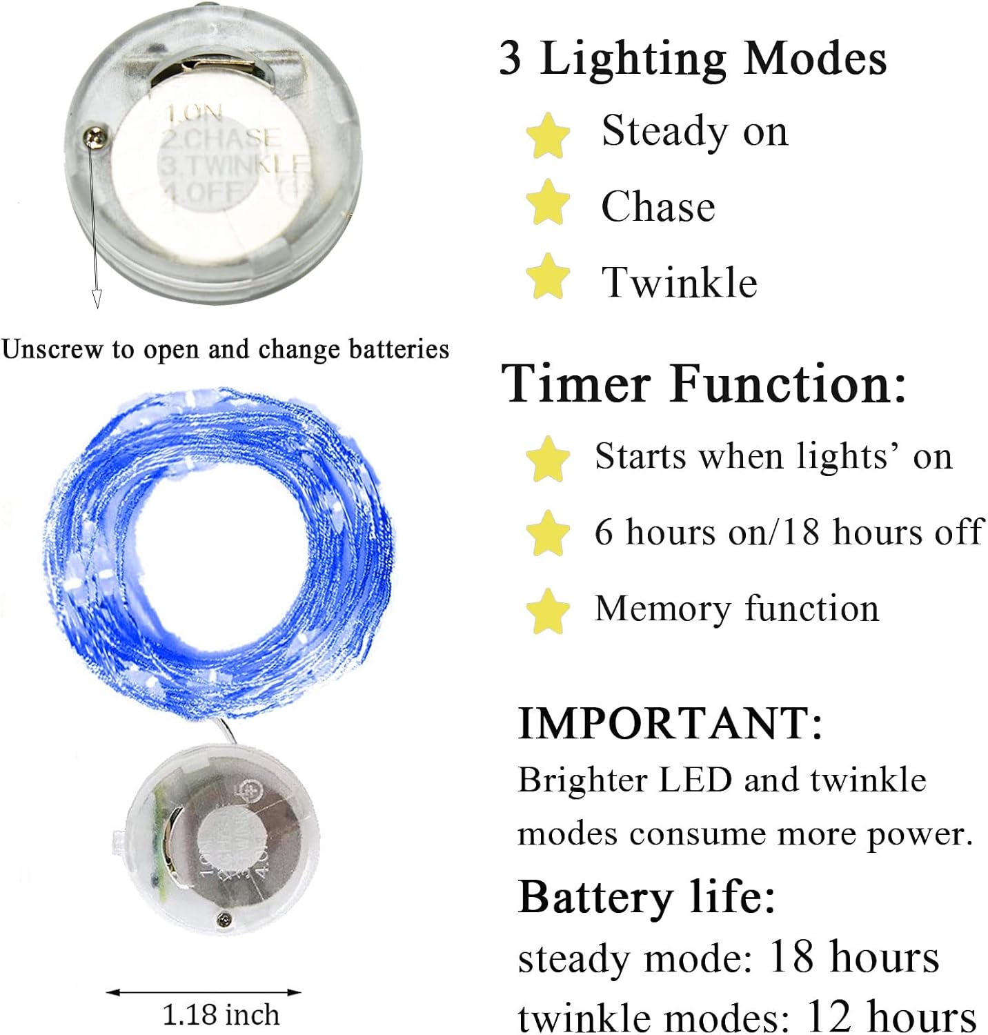 Twinkle Fairy Lights Battery Powered 3 Modes with Timer Firefly Lights 20 LED on 7.2feet Silvery Copper Wire for DIY Wedding Party Christmas Halloween Centerpiece Decorations 15 Pack (Blue)