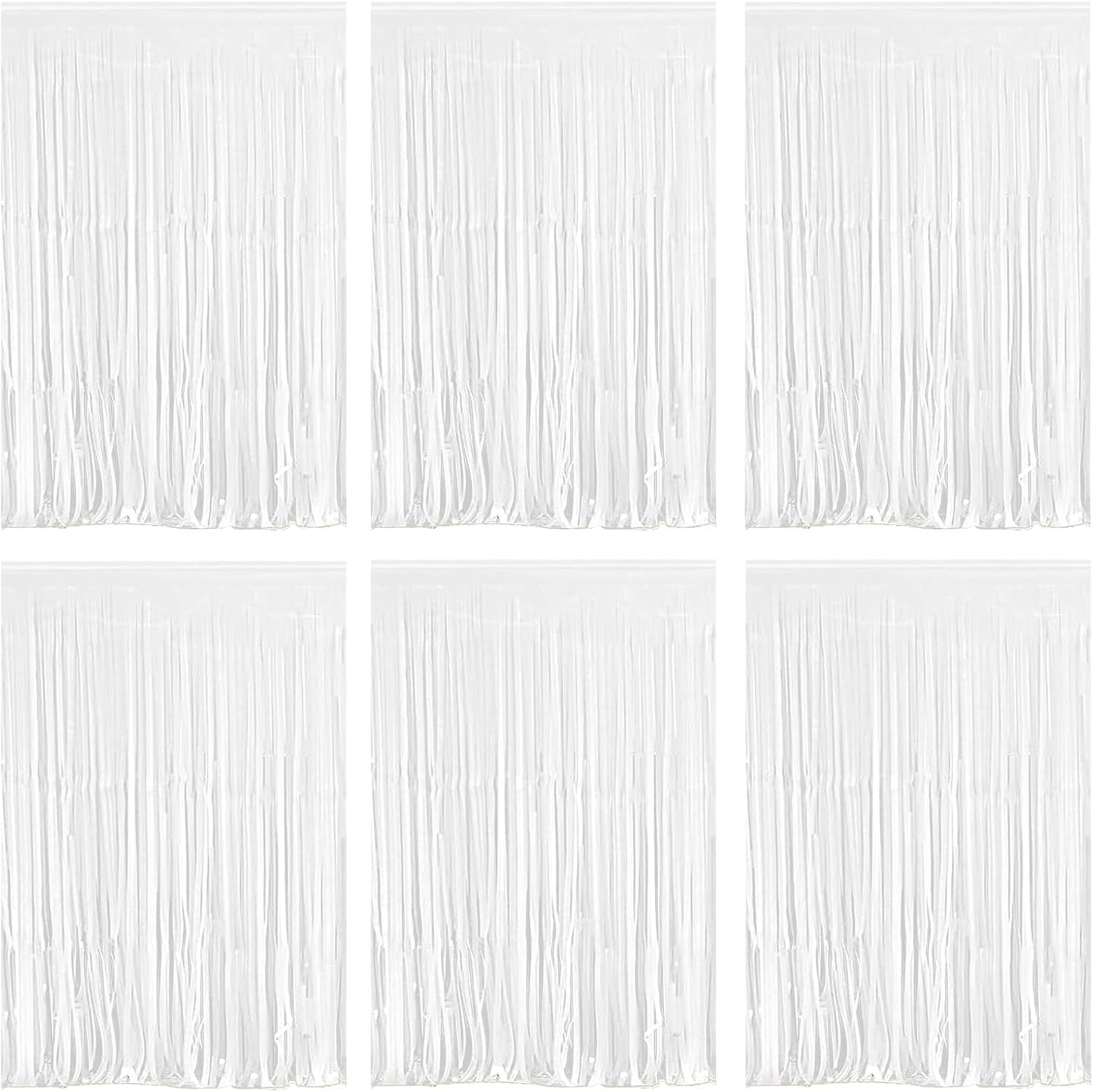White Foil Fringe Curtain 3.3×8.3FT 6 Packs, Metallic Tinsel Curtains Party Streamers for Birthday Graduation Baby Shower Decoration (6pcs,3.3FT×8.3FT, White)