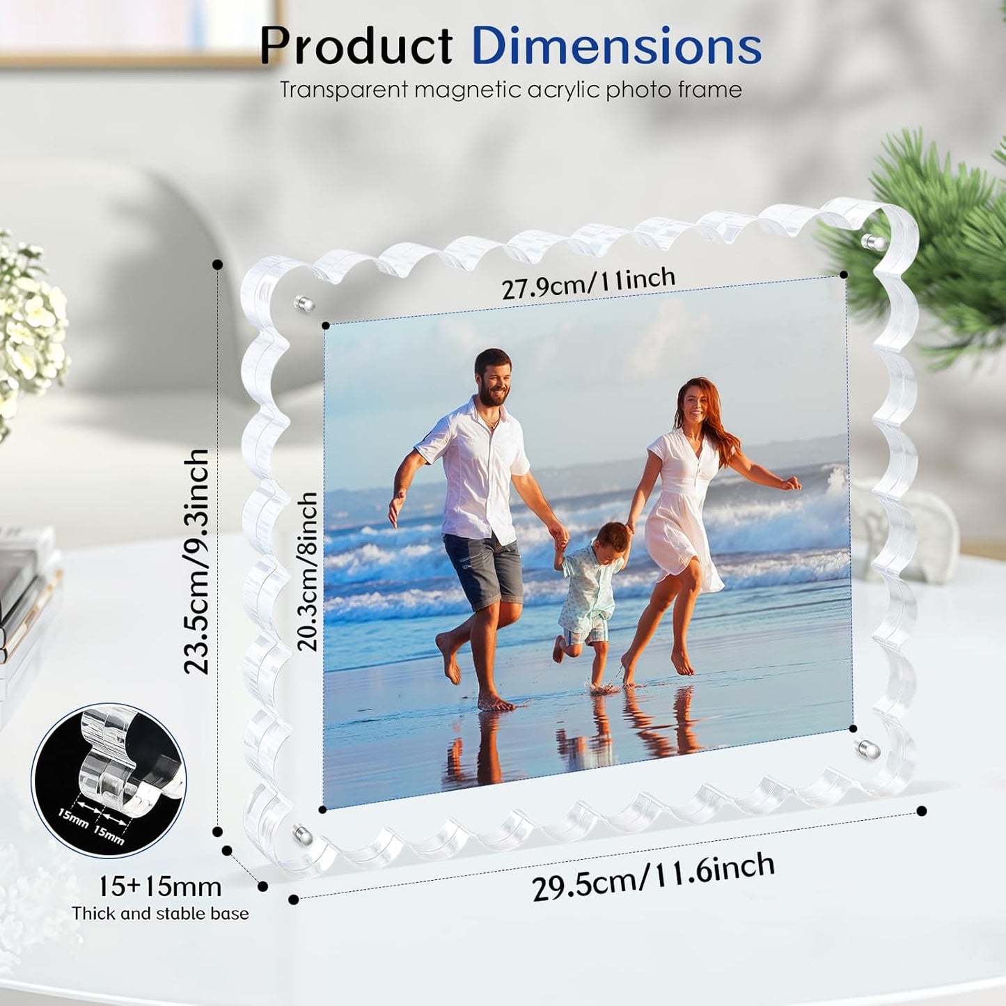 acrylic photo frame- 2Pack Scalloped Picture Frames 8×10 Inch, 15+15mm Thick BlockClear Glass Photo Frame with Thick Block | Modern Home Gift Set (2 Pack, 8X10)