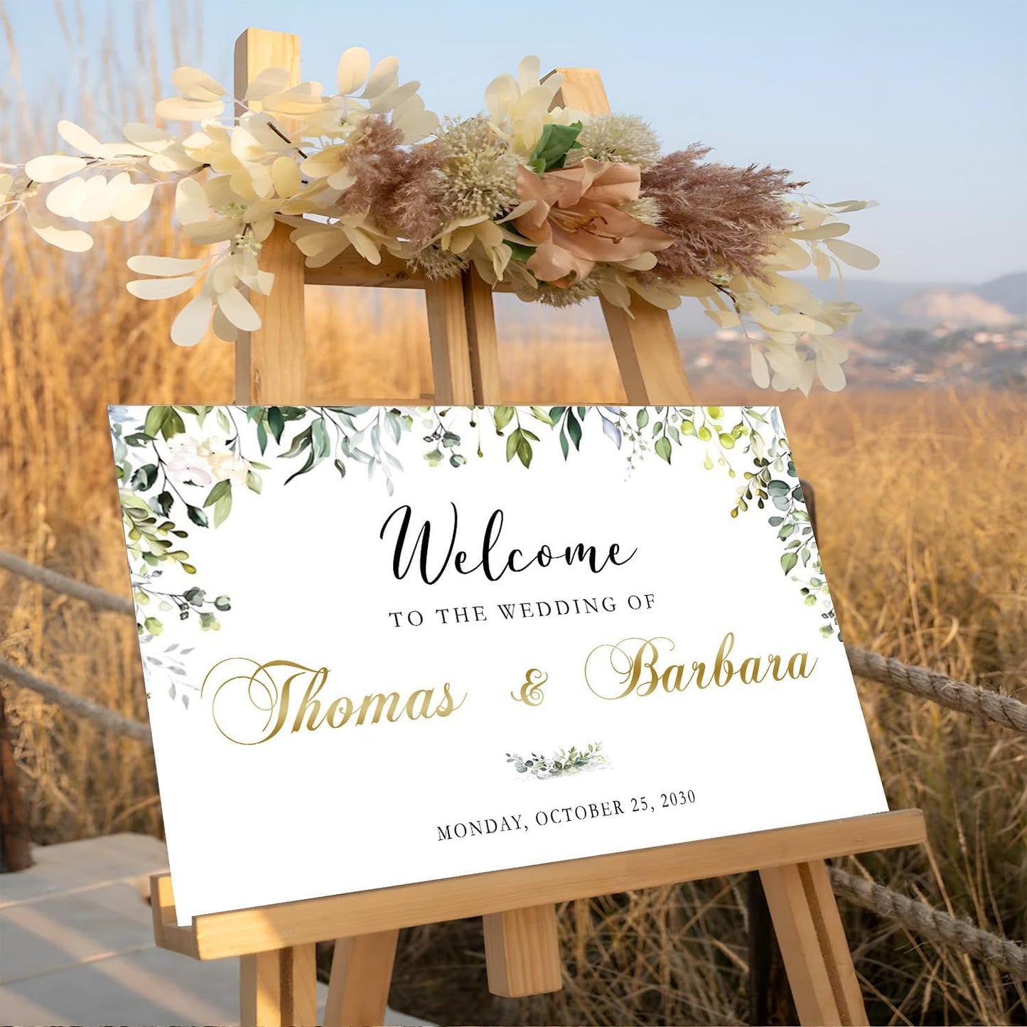 Welcome Sign Wedding, Welcome To Our Beginning Wedding Sign, Greenery Floral Theme Wedding Sign Decoration, Reserved Table Signs For Wedding, Signs For Wedding