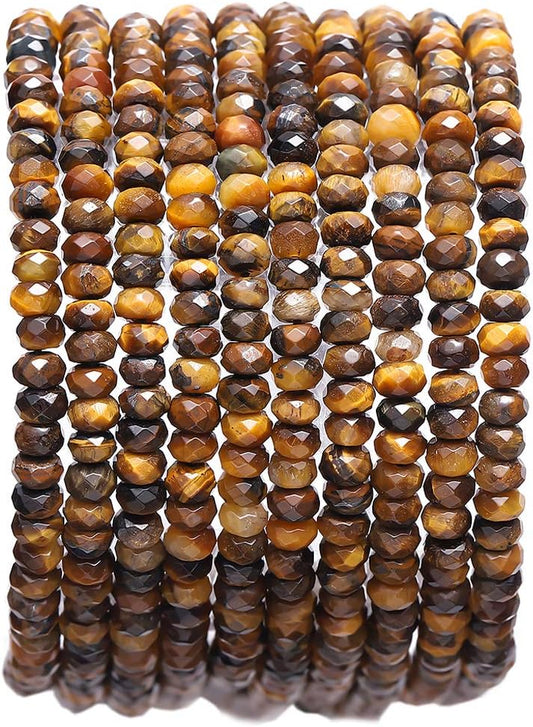 Faceted Natural Tiger Eye Stone Rondelle 3x4mm Loose Semi Gemstone Beads for Jewelry Making 38cm