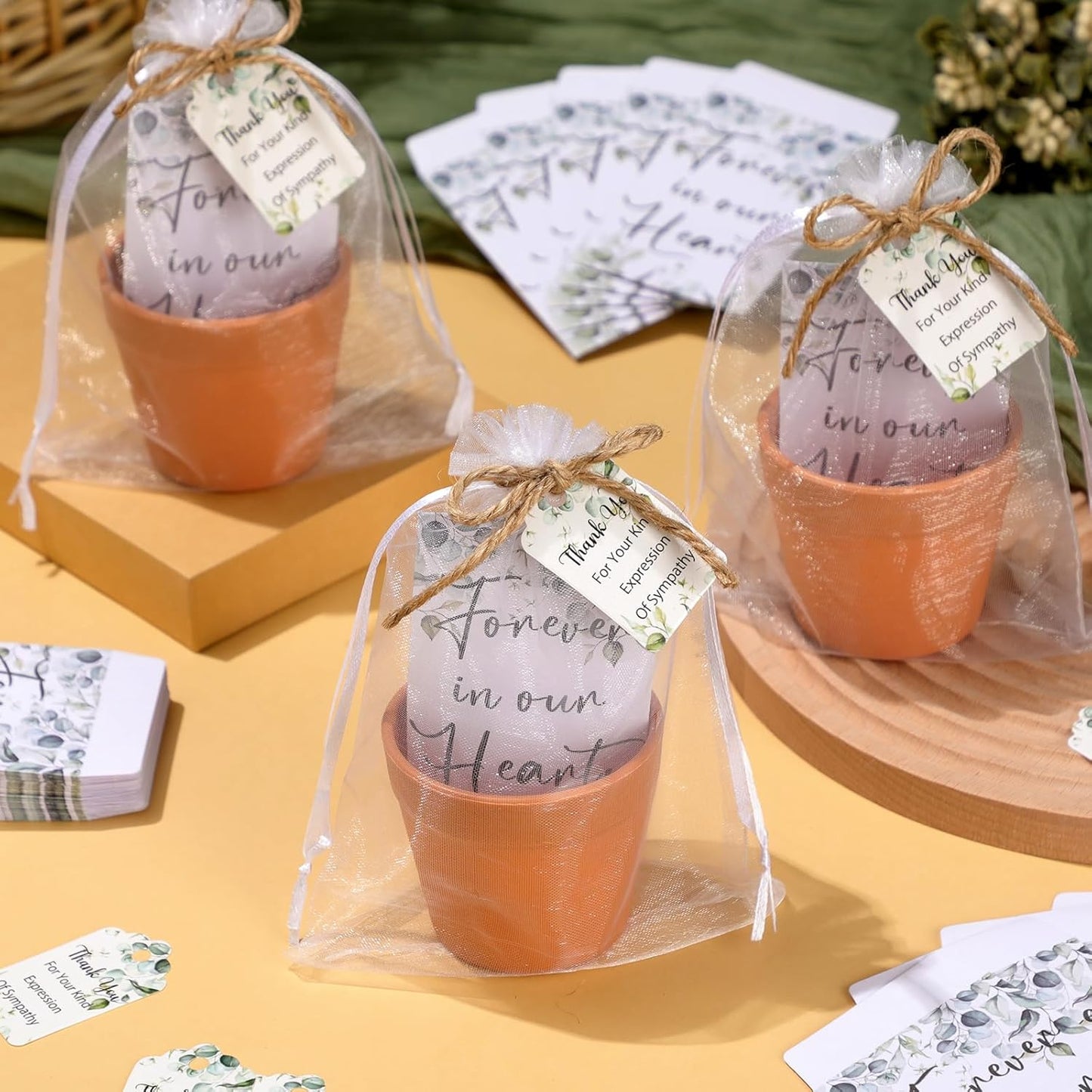 Ctosree 50 Sets Funeral Favors for Guests Greenery Celebration of Life Gifts Include Seed Packet Flowerpot Thank You Cards Hemp Ropes Organza Bags for Guest Funeral Party Memorial Party Return Gifts