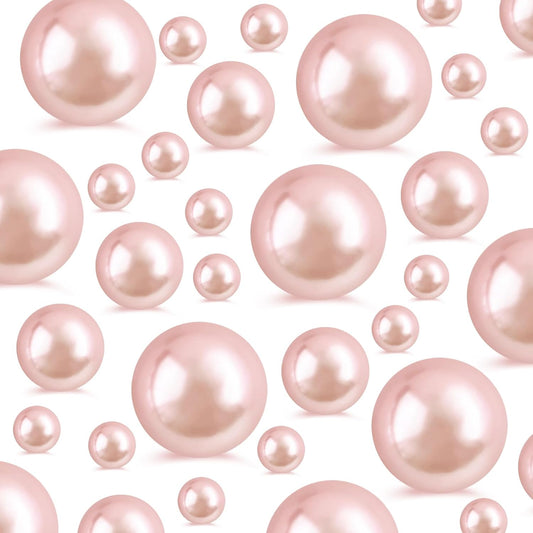 260Pcs Rosegold Glossy Beads for Centerpiece Decor, Artifical Pearls Vase Filler, Makeup Brush Beads, No Hole Round Pearl Beads for Wedding Birthday Christmas Party Home Decor(18mm 14mm 6mm)