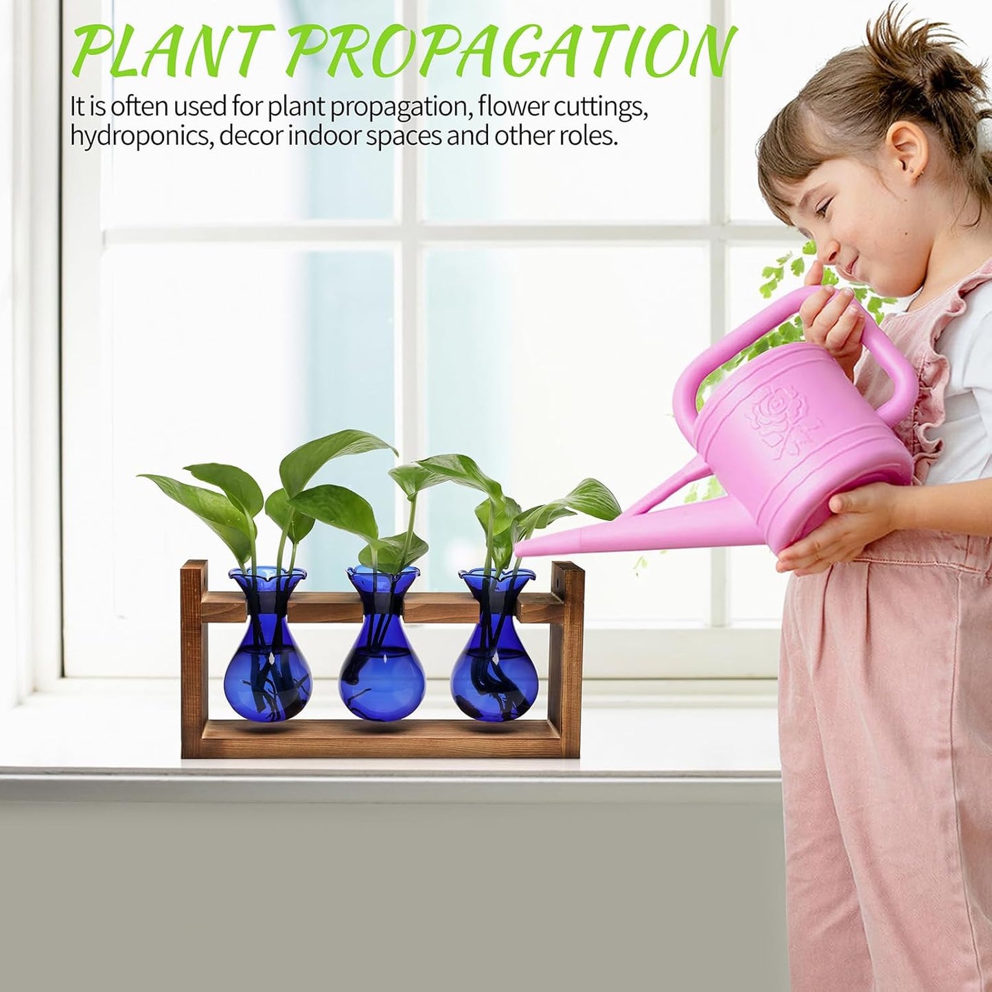 Plant Propagation Station Plant Terrarium Unique Birthday Gifts for Women Home Office Decor Planter with Wooden Stand - 3 Bulb Glass Vase