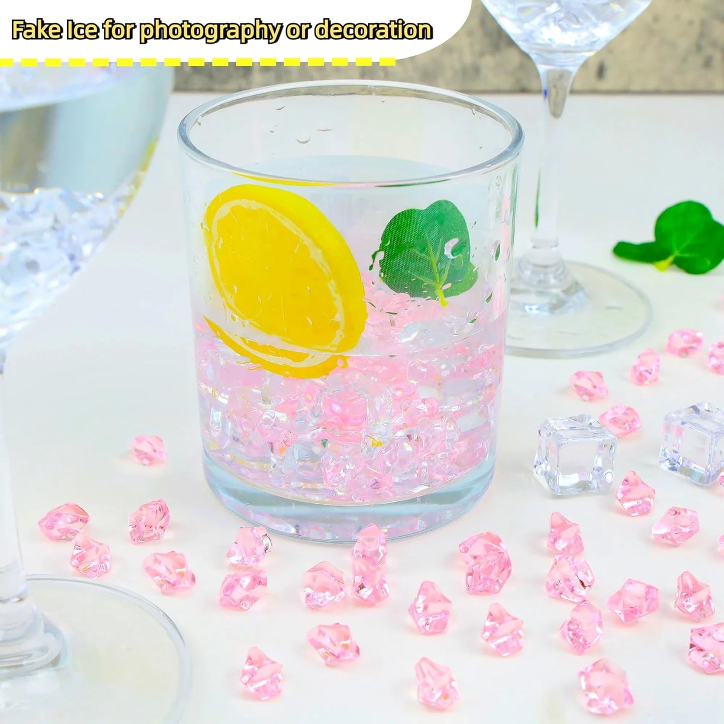 YATOJUZI 500pcs Fake Ice Cubes Pink Acrylic Crushed Rocks Vase Fillers Plastic Diamonds Gems for DIY Party Wedding Centerpiece Table Scatter Prop Display Decor 0.5" (Only Pink)