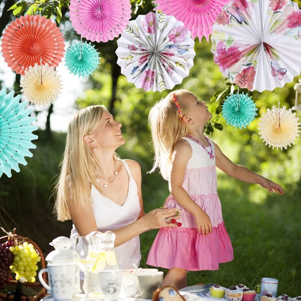 SUNBEAUTY Pack of 10 Paper Flowers Decorations for Wall Paper Fans Classroom Decoration Paper Floral Backdrop Decor Paper Flower Wall Decor for Tea Party Birthday Baby Shower Wedding Spring