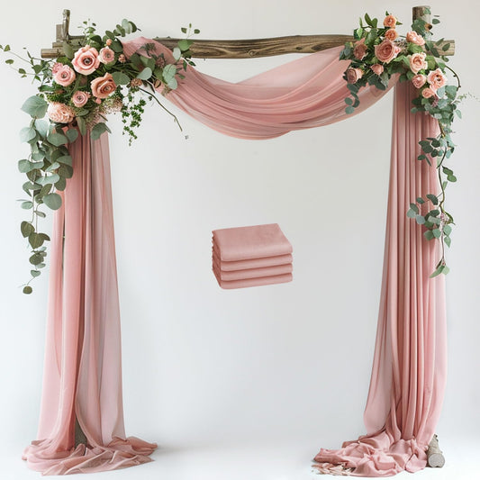 Wokceer Dusty Rose Wedding Arch Draping Fabric Backdrop 4 Panels 28.7" X 20FT Sheer Drapes Fabric for Wedding Arbor Ceremony Party