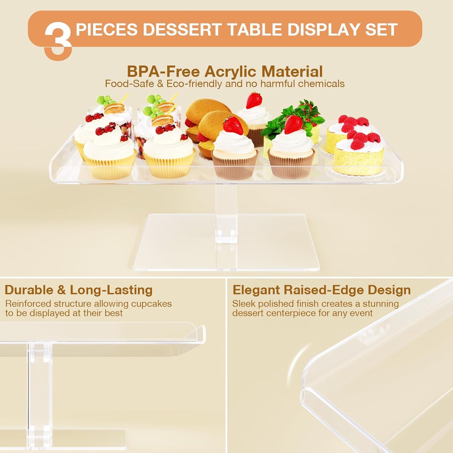 Dessert Cupcake Stand, 3 Set Acrylic Tiered Serving Tray for Dessert Table Display, Cup Cake Holder for Tea Party/Birthday/Wedding