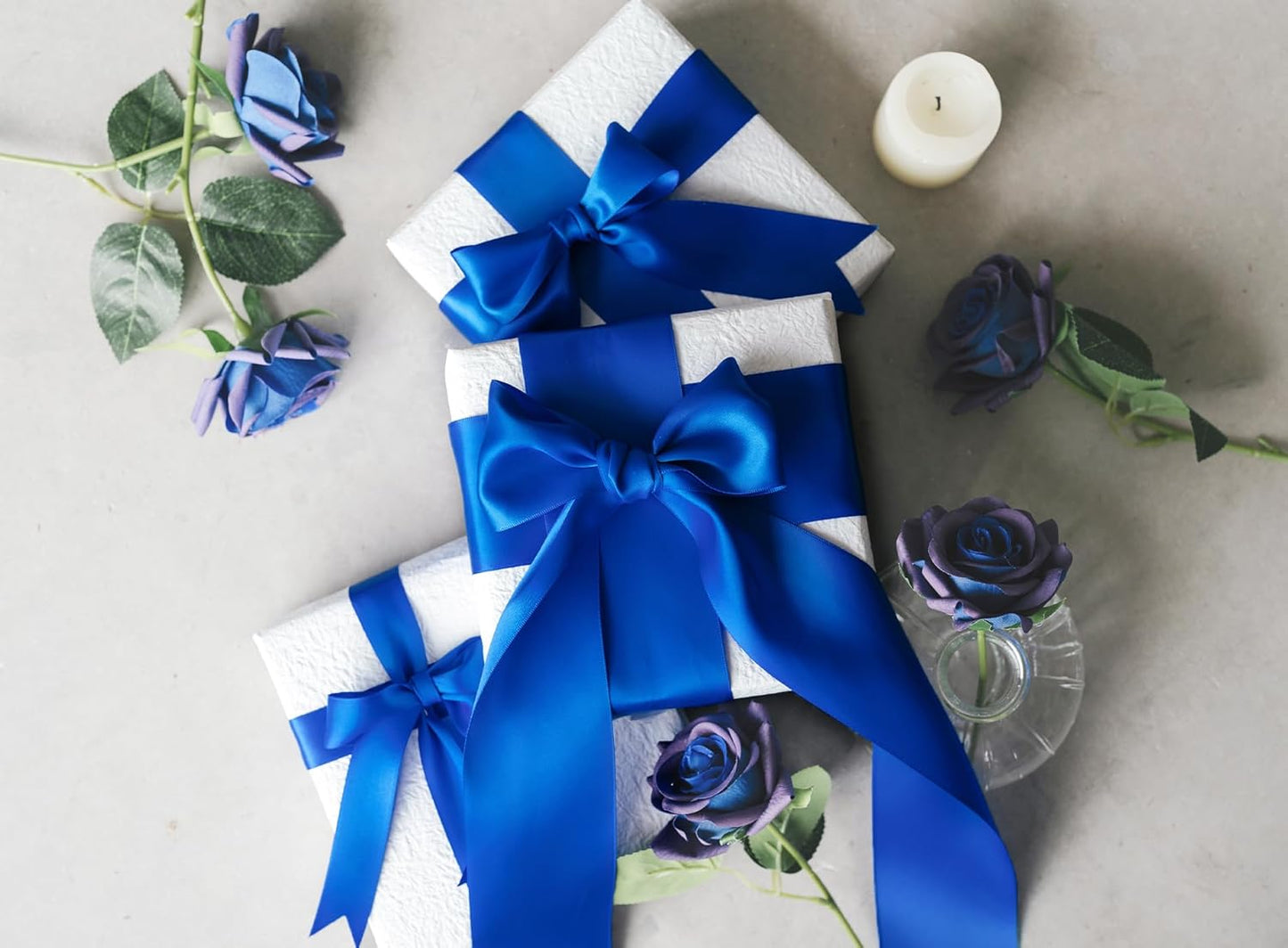 Royal Blue Satin Ribbon 2.5 Inch Double-Faced Ribbons 25 Yards for Gift Wrapping Flower Bouquet Wedding Paper Bows Invitations Crafts