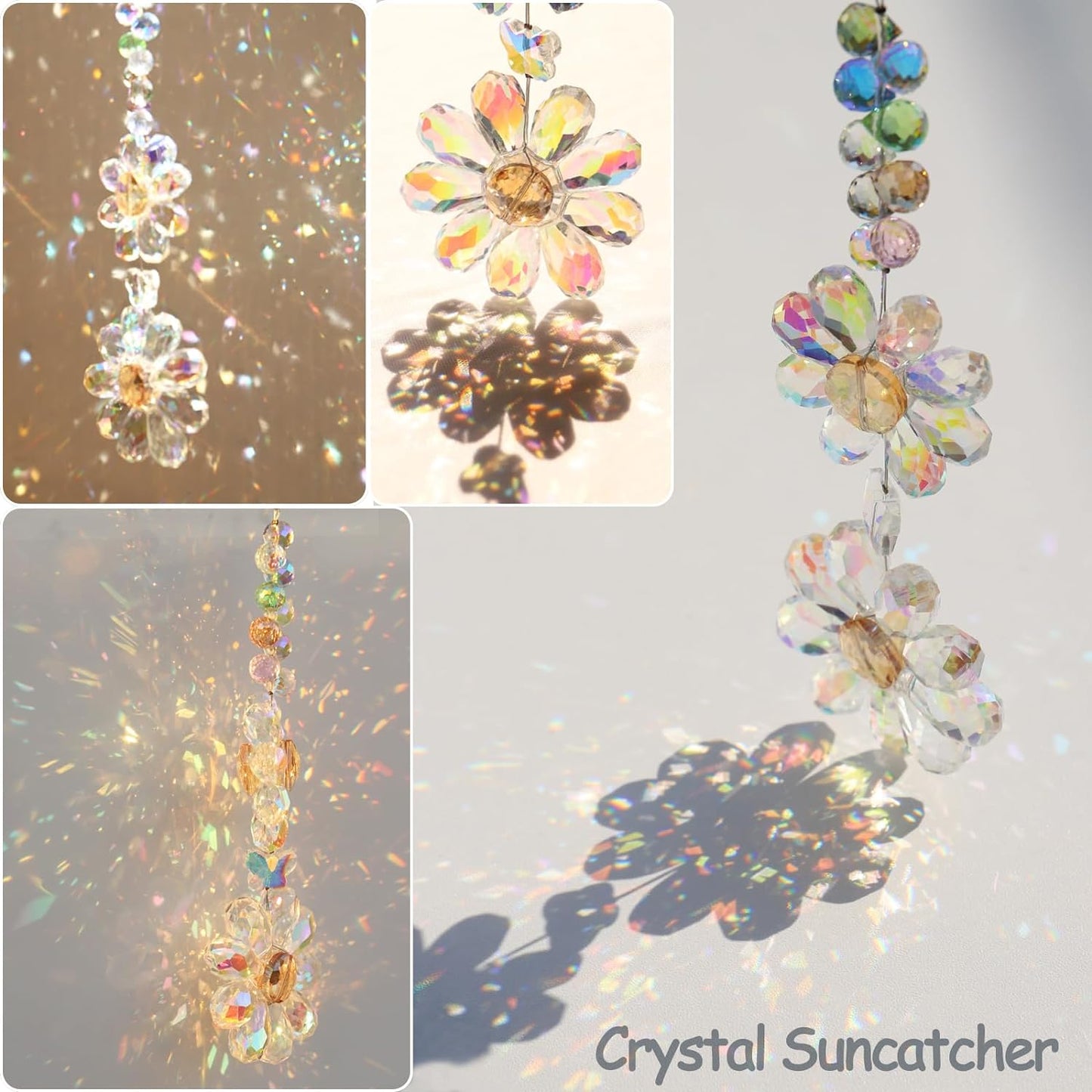 Crystal Flower Suncatcher Hanging Ornament, Rainbow Maker Window Sun Catcher Indoor Outdoor Patio Garden Decor (Crystal AB)