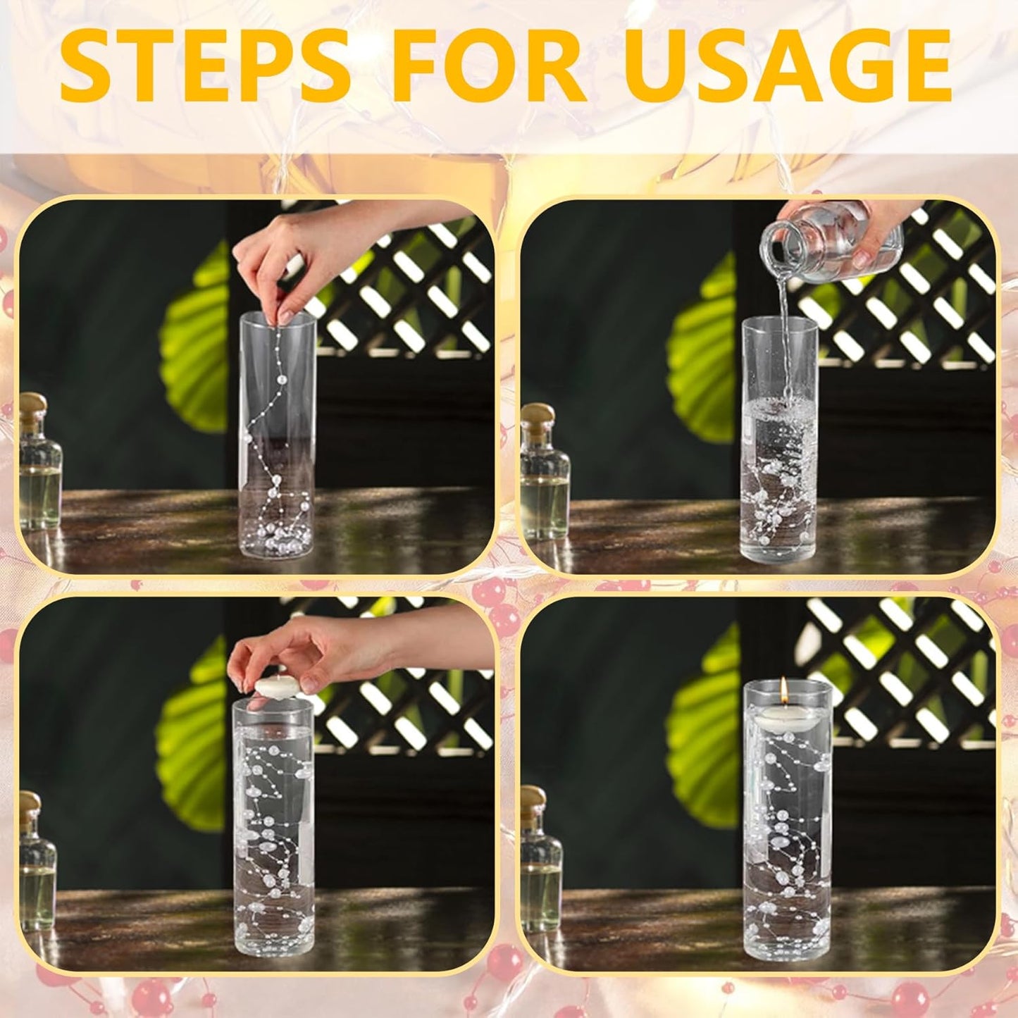 50 PCS Artificial Floating Beads for Centerpieces Vases, White Porcelain AB 8+3mm String Beads for Wedding Party Pearl String for Decor, String Pearls for Crafts Vase Filler