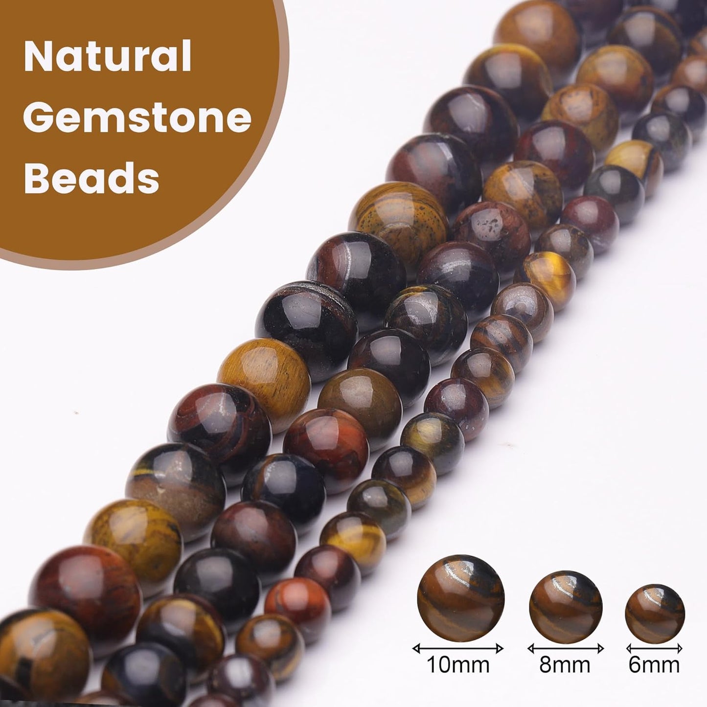 8mm Natural Stone Beads for Jewelry Making,Colorful Tiger Eye Polished Smooth Round Gemstone Beads for Bracelet Necklace 15 Inch