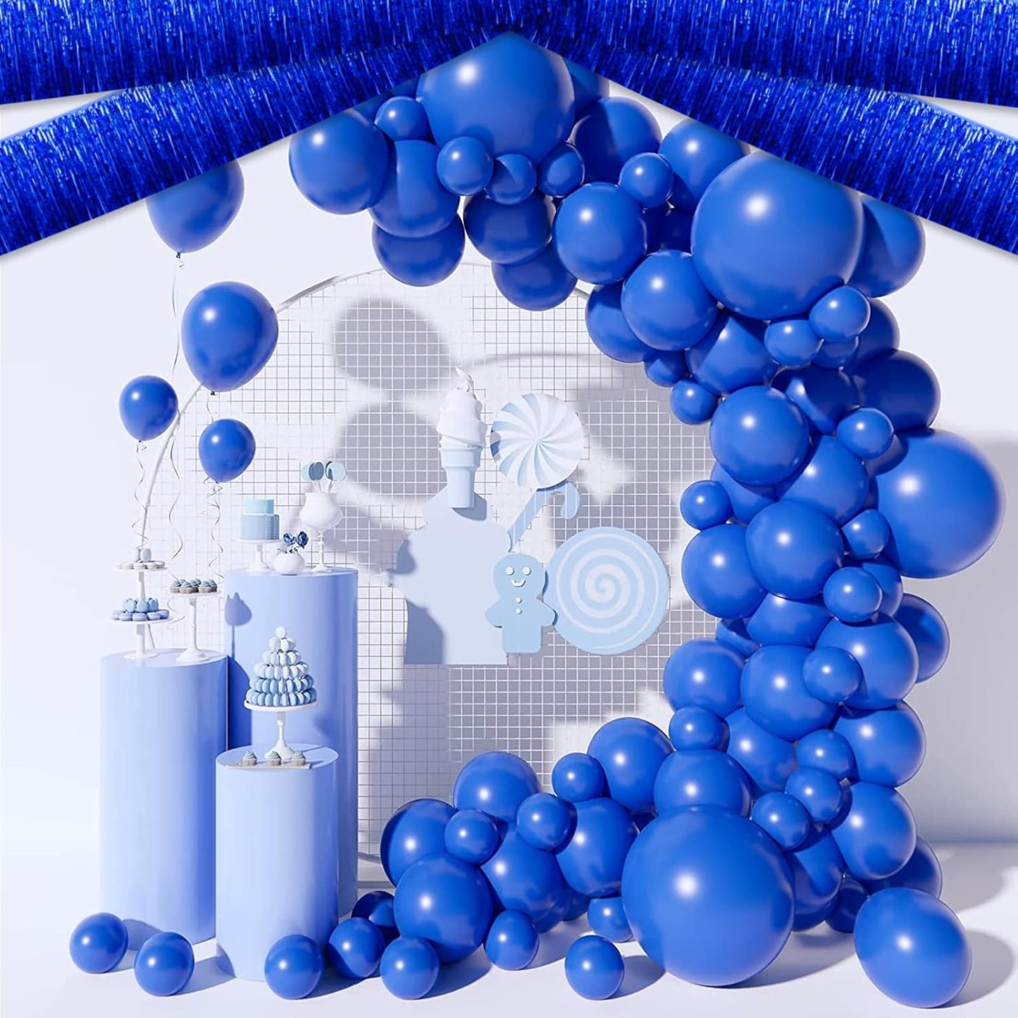 6 Pack 10 Feet Blue Foil Fringe Garland Metallic Tinsel Streamers Banner Wall Hanging Curtain Backdrop for Parade Floats, Birthday, Graduate, Mother's Day, Wedding Party Decoration