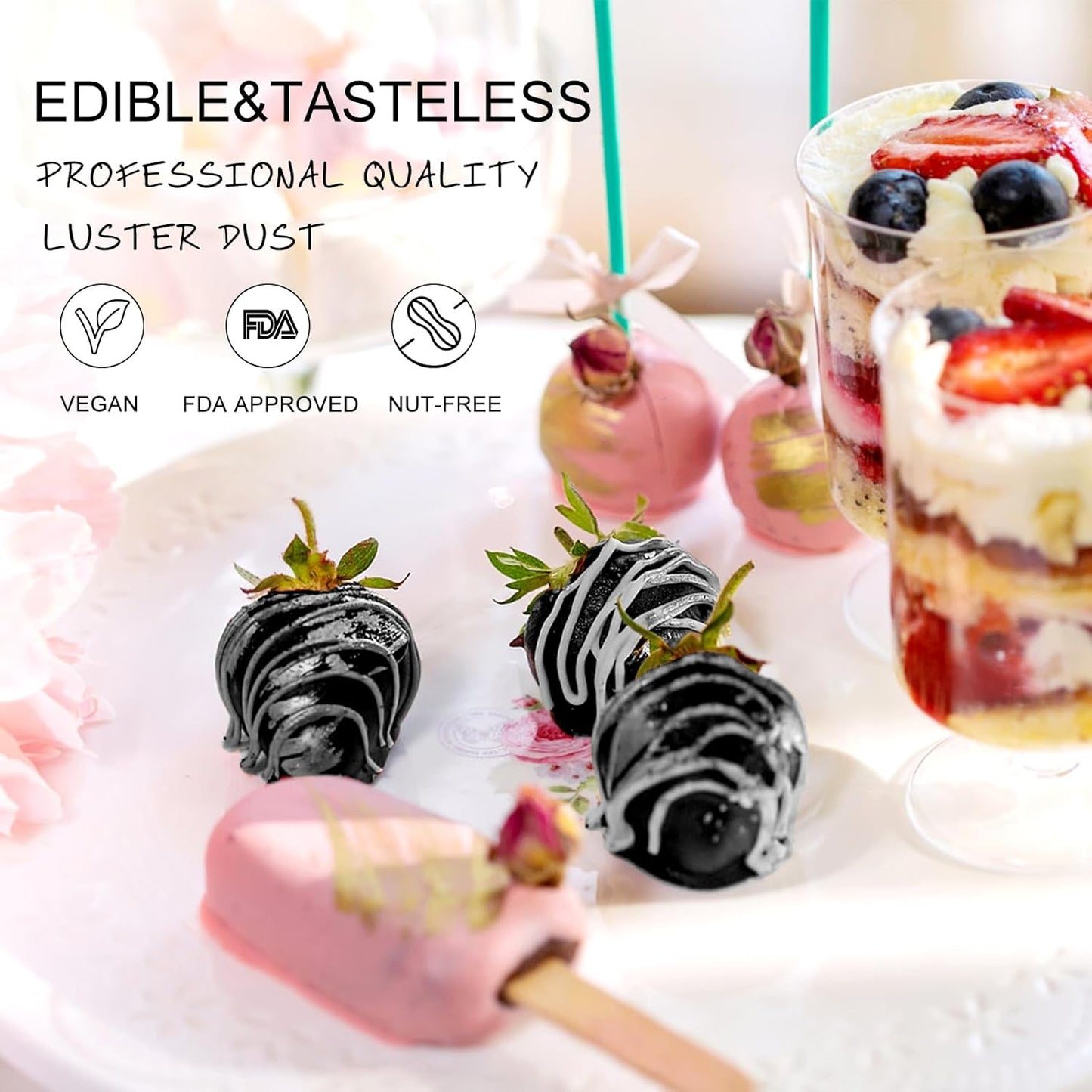 HomeHere Edible Luster Dust Food-Grade Glimmer Powder Glitter for Cake Decorating 7g, Edible Sprinkle Glitter for Cocktails Drinks Baking Candy Dessert Chocolate Vegan Tasteless, Black