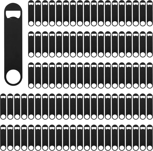 100 Pack Flat Beer Bottle Opener 5 inch Stainless Steel Flat Bottle Opener Black Beer Bottle Openers for Bartender Kitchen Bar Restaurant (5 Inch)