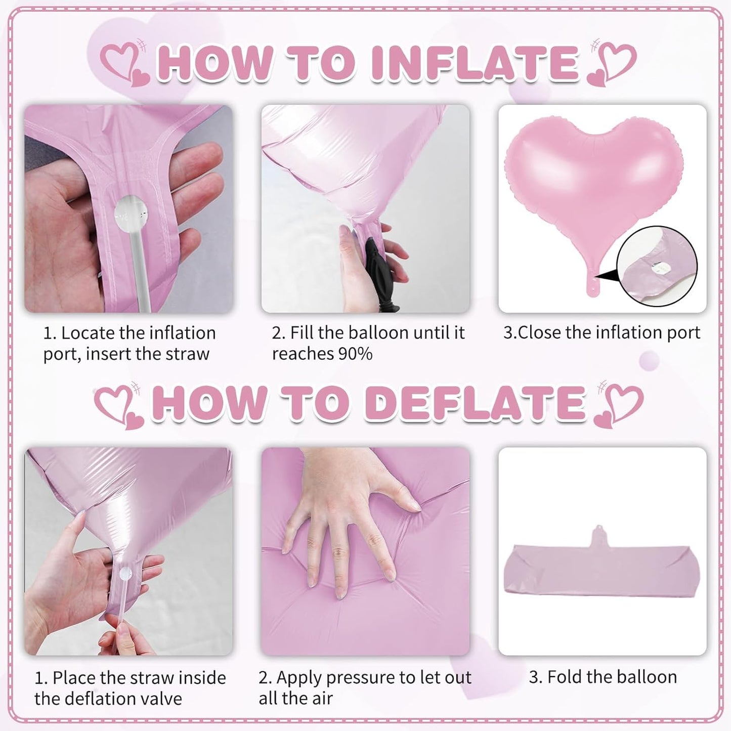 24 Inch Pink Black Heart Balloons, Pink and Black Heart Shaped Foil Balloons, Love Helium Balloon for Girls Women Valentines Day Bridal Shower Wedding Birthday Party Supplies